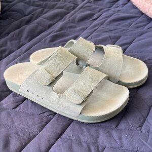 Reef Ojai Two Bar Suede Double-Strap Sandals in Sage Green